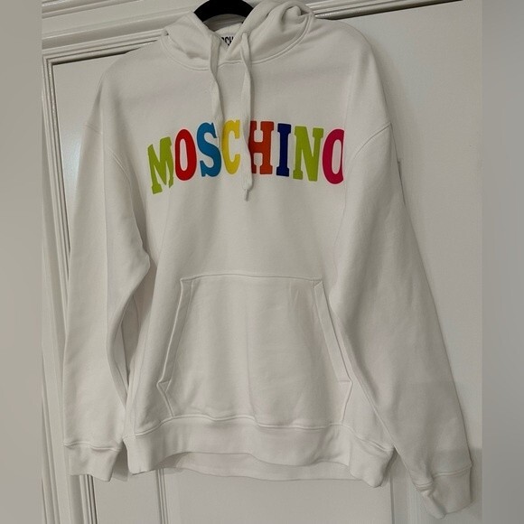 MOSCHINO Couture Rainbow Logo Hoodie in White Size 46 NWT - Picture 1 of 6